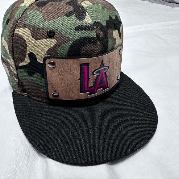 Men Snapback Hat Classic Hip Hop Style Flat Brim LA Wooden Patch camuflaje - Picture 6 of 16